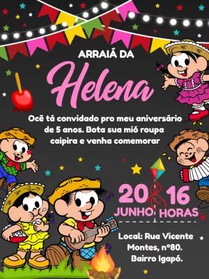 Convite Aniversário Festa Junina Turma da Mônica para Editar