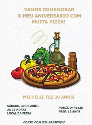 Convite de Aniversário Tema Pizza para Editar e Imprimir