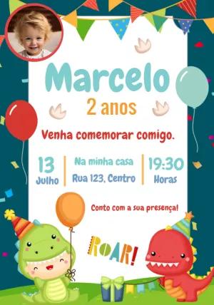 Convite Aniversário Dino Baby com Foto para Editar Online