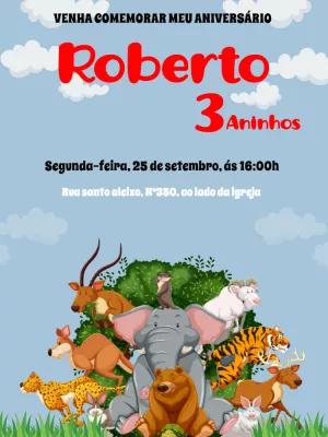 Convite de Aniversário Safari com Animais para Editar Online