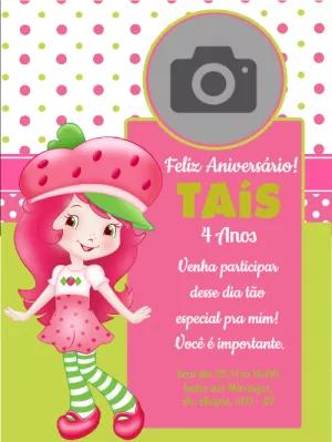 Convite de Aniversário Moranguinho com Foto para Editar Online