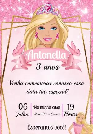 Convite Aniversário Barbie Princesa Rosa para Editar Online
