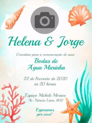 Convite Bodas de Água Marinha com Foto para Editar Online