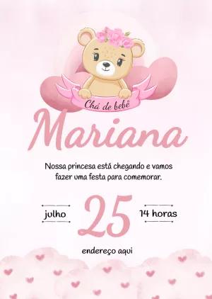 Convite de Chá de Bebê Ursinha Princesa para Editar Online