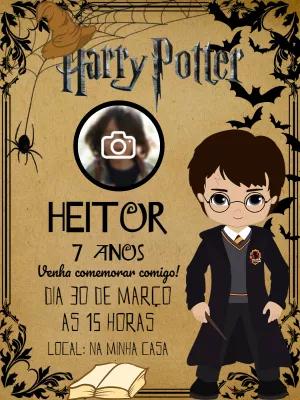 Convite de Aniversário Harry Potter com Foto para Editar Online