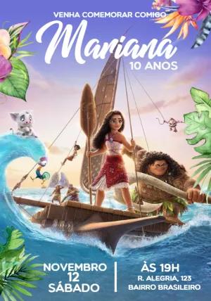 Convite de Aniversário Moana Aventura no Mar para Editar