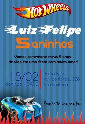 Convite de Aniversário Hot Wheels Editável para Imprimir
