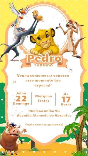 Convite de Aniversário Rei Leão com Personagens para Editar