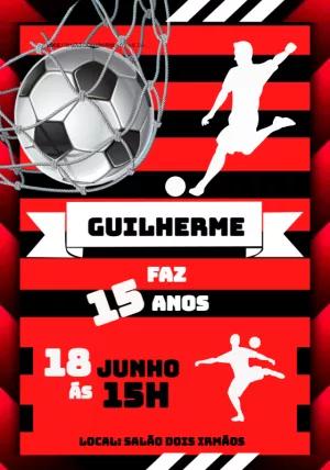 Convite de Aniversário Futebol Vermelho e Preto para Editar