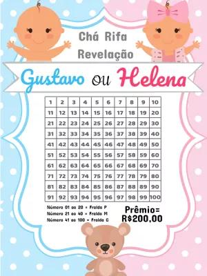Rifa Chá Revelação com Bebês e Ursinho para Editar Online
