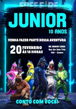Convite de Aniversário Free Fire com Skins para Editar Online