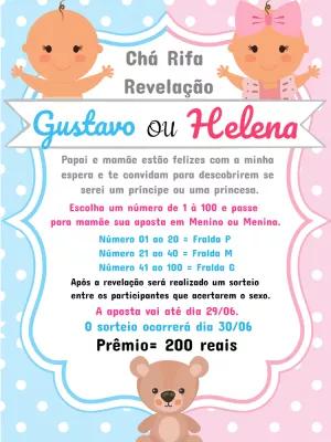 Convite Chá Rifa Revelação Menino ou Menina para Editar
