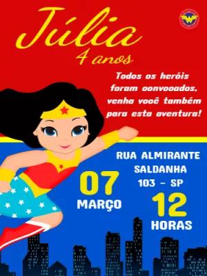Convite de Aniversário Mulher Maravilha para Editar Online