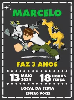 Convite Aniversário Ben 10 com Personagens para Editar Online