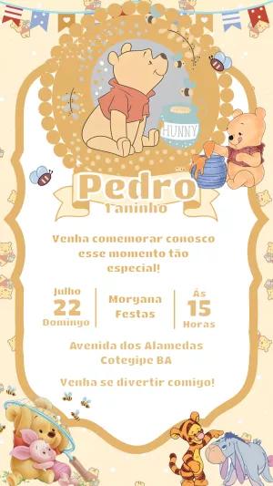 Convite de Aniversário Ursinho Pooh para Editar Online