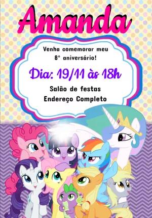 Convite Aniversário My Little Pony com Personagens para Editar