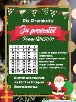 Rifa Pix Premiado de Natal com Papai Noel para Editar Online