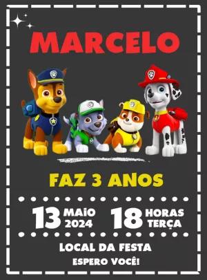 Convite Aniversário Patrulha Canina com Personagens para Editar