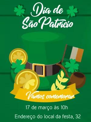 Convite Dia de São Patrício com Trevos para Editar Online
