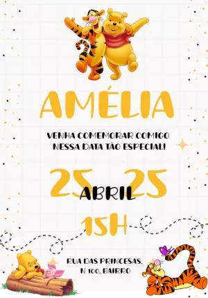 Convite de Aniversário Ursinho Pooh e Tigrão para Editar Online