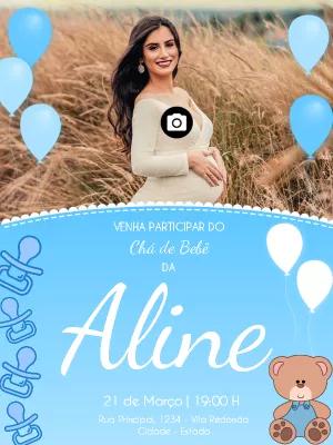 Convite Chá de Bebê Menino com Foto para Editar Online