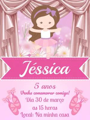Convite Aniversário Bailarina Delicada para Editar Online