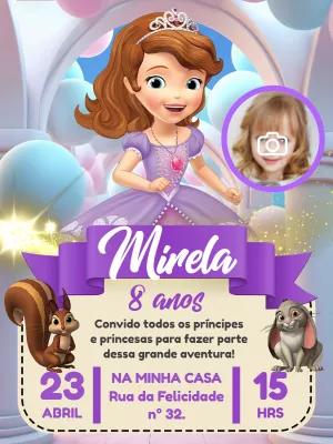 Convite Aniversário Princesa Sofia com Foto para Editar Online