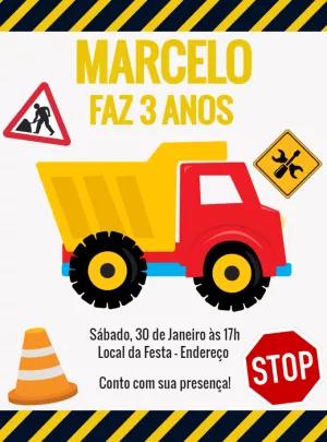 Convite de Aniversário Construção com Caminhão para Editar