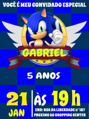 Convite de Aniversário do Sonic para Editar Online e Imprimir