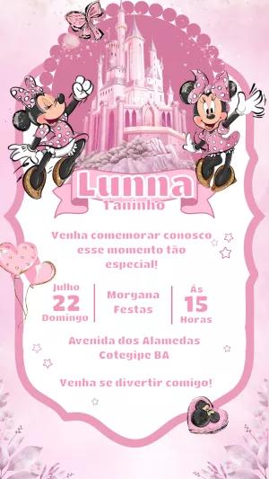 Convite Aniversário Minnie Princesa Rosa para Editar Online