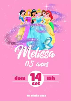 Convite de Aniversário Princesas Disney para Editar Online