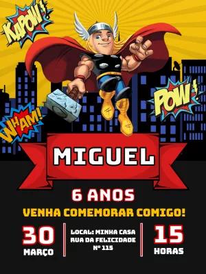 Convite de Aniversário Thor Herói para Editar Online