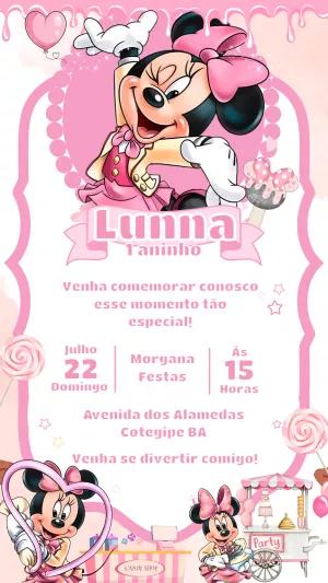 Convite de Aniversário Minnie Rosa para Editar Online