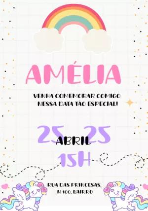 Convite de Aniversário Unicórnio Fofo para Editar Online