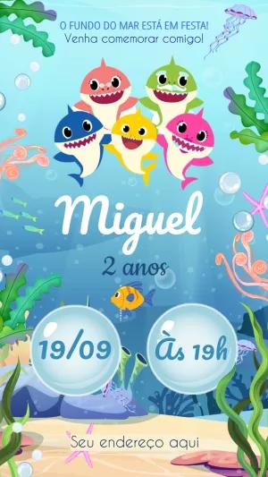 Convite de Aniversário Baby Shark para Editar Online