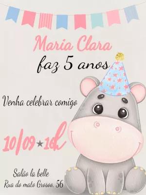 Convite Aniversário Hipopótamo Menina para Editar Online