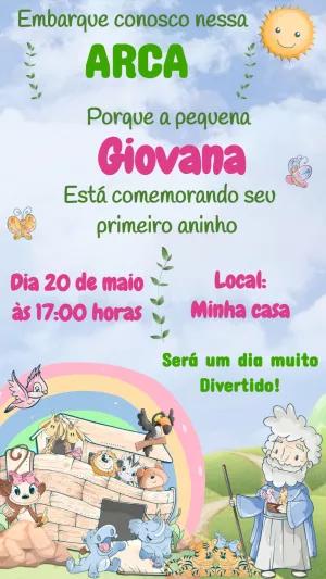 Convite Aniversário Arca de Noé com Animais para Editar Online
