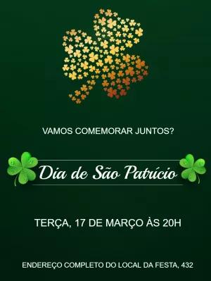 Convite Dia de São Patrício com Trevo Dourado para Editar