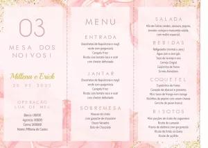 Menu de Casamento Mármore Rosa Editável Online