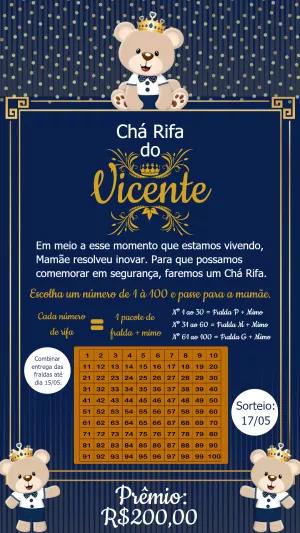 Convite Chá Rifa Ursinho Príncipe para Editar Online