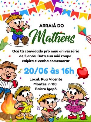 Convite de Aniversário Arraiá Turma da Mônica para Editar Online