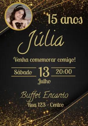 Convite de 15 anos Dourado com Foto para Editar Online