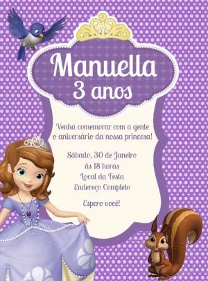 Convite Aniversário Princesa Sofia para Editar Online