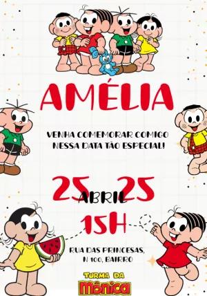 Convite Aniversário Turma da Mônica para Editar Online