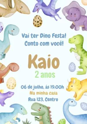 Convite de Aniversário Dino Baby Fofo para Editar Online