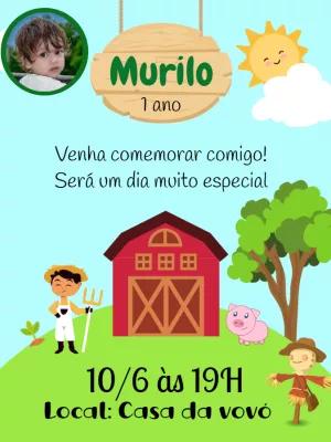 Convite Aniversário Fazendinha com Foto para Editar Online