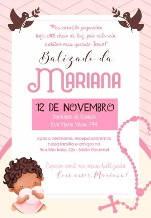 Convite de Batizado Menina Anjinha Negra para Editar Online