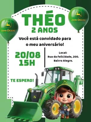 Convite de Aniversário Trator John Deere para Editar Online