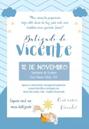 Convite de Batizado Menino Céu Azul para Editar Online