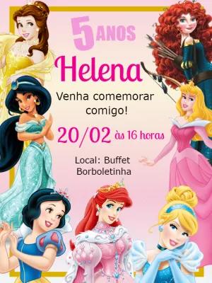 Convite Aniversário Princesas Disney para Editar Online